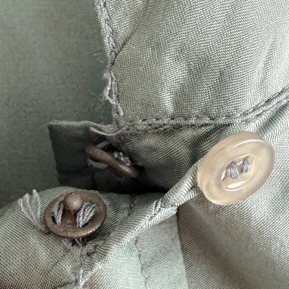 Bogari 100% Silk Tunic Button Front Satin Blouse Top Womens L Green Sage - Picture 3 of 9